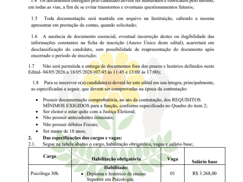 EDITAL SIMPLIFICADO PARA SELEÇÃO DE PROFISSIONAIS DA ASSOCIAÇÃO DE PAIS E AMIGOS DOS EXCEPCIONAIS DE CAMPOS NOVOS - APAE - Foto 2 de 5