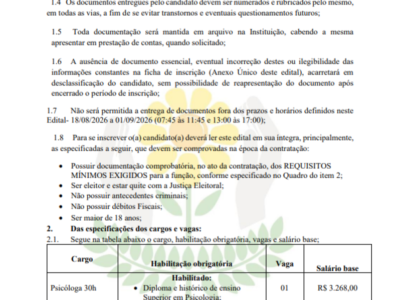 EDITAL SIMPLIFICADO PARA SELEÇÃO DE PROFISSIONAIS DA ASSOCIAÇÃO DE PAIS E AMIGOS DOS EXCEPCIONAIS DE CAMPOS NOVOS - APAE - Foto 2 de 5