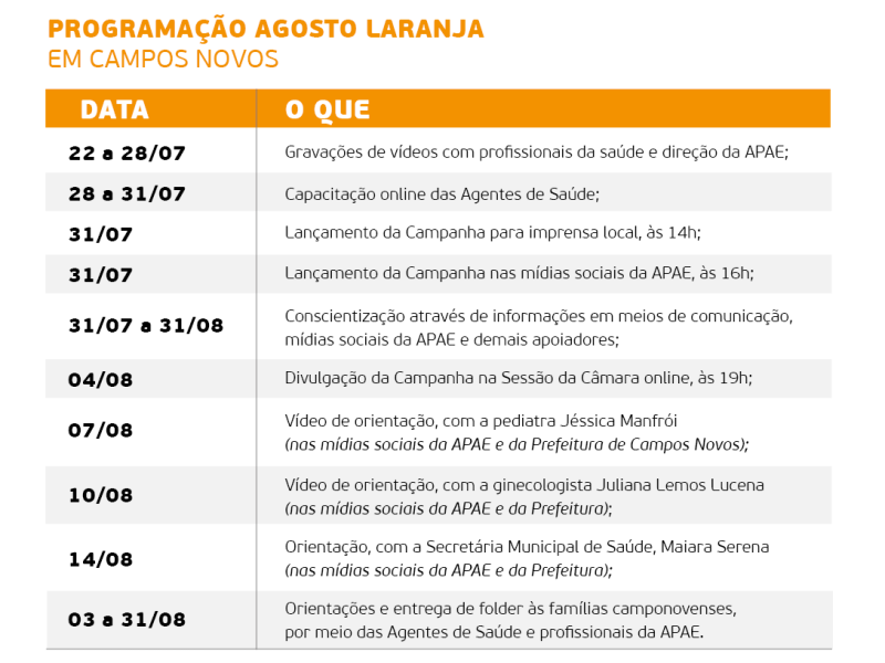 APAE de Campos Novos lança programação do Agosto Laranja - Foto 1 de 2 APAE de Campos Novos lança programação do Agosto Laranja - Foto 1 de 2